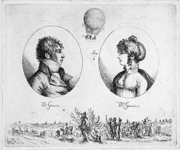 Jeanne-Geneviève Garnerin, mulher de André-Jacques, foi a primeira mulher a realizar um salto de paraquedas. Inspirada pelo trabalho do marido, ela seguiu seus passos e participou ativamente das experiências com o dispositivo.