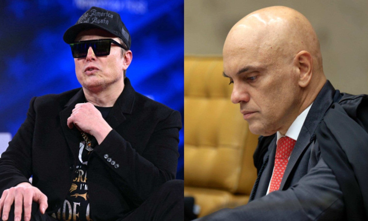 O bilion&aacute;rio Elon Musk e o ministro do STF Alexandre de Moraes v&ecirc;m tendo uma rela&ccedil;&atilde;o conflituosa nos &uacute;ltimos meses -  (crédito: Rosinei Coutinho/STF  SAUL LOEB / AFP)