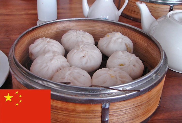 18Âº lugar - Baozi (China) -  PÃ£o cozido no vapor de origem chinesa, com aspecto de coque, que leva diversos recheios. 