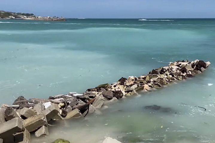 Esses ossos estavam à mostra na praia, mostrando os impactos reais que o aumento do nível do mar está causando na região.