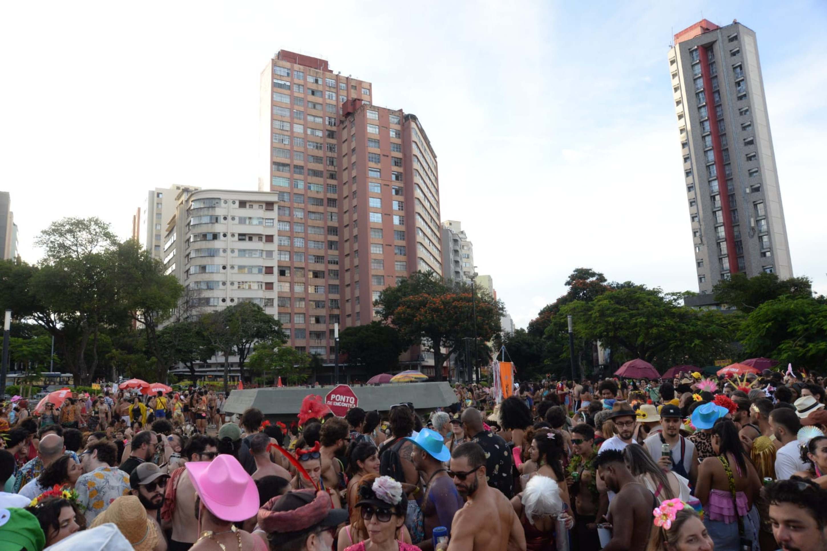 Foliões lotaram a Praça Raul Soares, no Centro de BH, na tarde deste sábado de carnaval 