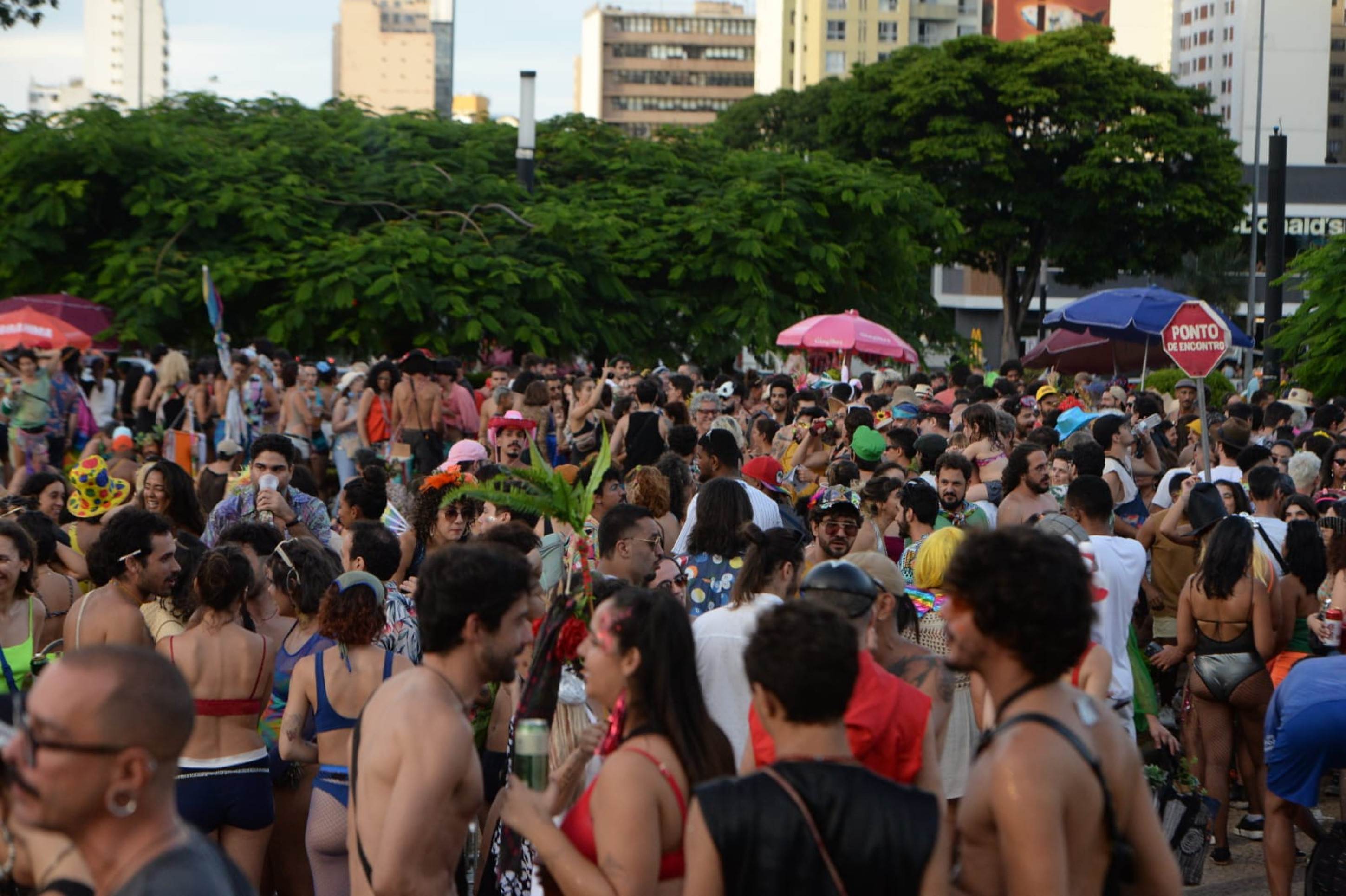 Foliões lotaram a Praça Raul Soares, no Centro de BH, na tarde deste sábado de carnaval 