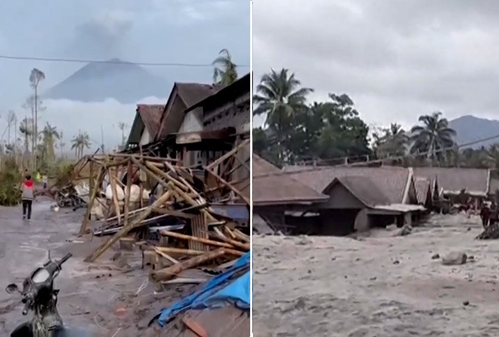 Por causa da erupção do Semeru, mais de 1.300 pessoas foram deslocadas para longe de casa. Centenas de imóveis foram destruídos. 