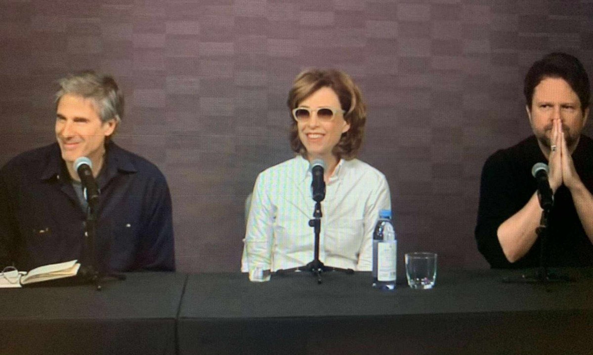 Walter Salles, Fernanda Torres e Selton Mello em coletiva em Los Angeles -  (crédito: Reprodução de internet)