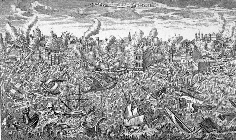 Um dos objetivos era a reconstrução de Lisboa, a capital portuguesa, devastada por um terremoto em 1755. A gravura em cobre, de 1755, de autor desconhecido, mostra Lisboa em chamas e o tsunami inundando o porto.-Domínio público