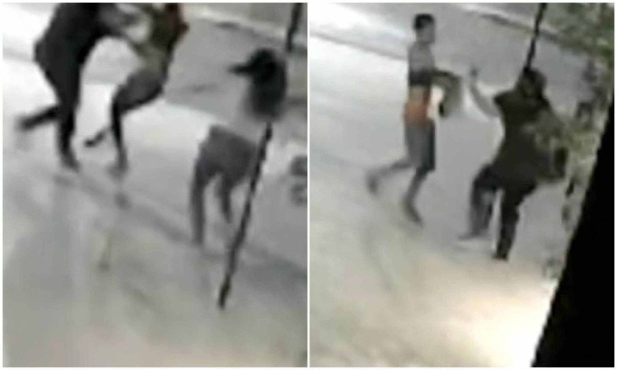 Portando um canivete, o homem teria pressionado a lâmina contra o peito da mulher mais velha, o que provocou um pequeno corte -  (crédito: Redes Sociais / Reprodução )