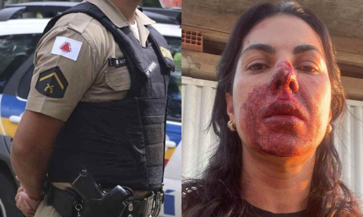 Oficial de justi&ccedil;a Maria Sueli Sobrinho foi atacada com cabe&ccedil;ada e soco no rosto -  (crédito: Reprodu&ccedil;&atilde;o/PMMG e imagem cedida)
