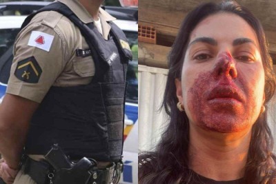 Oficial de justiça Maria Sueli Sobrinho foi atacada com cabeçada e soco no rosto -  (crédito: Reprodução/PMMG e imagem cedida)