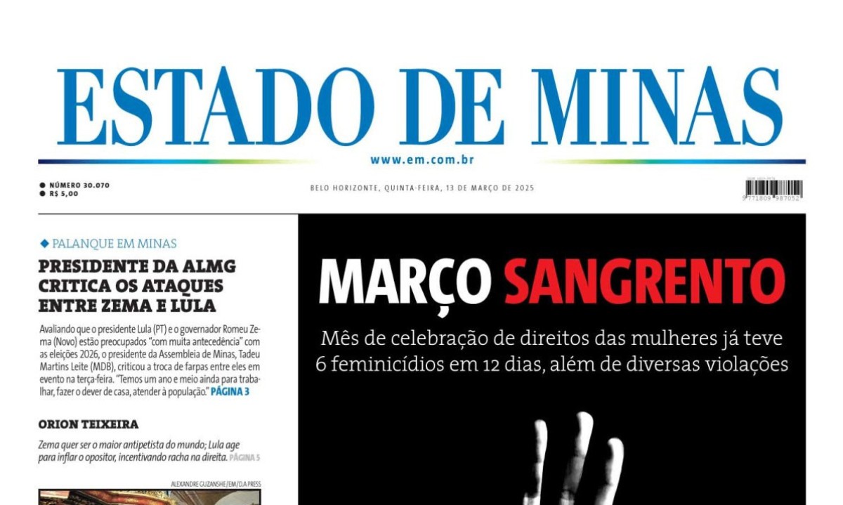 Confira a capa do Estado de Minas do dia 13/03/2025 -  (crédito: Estado de Minas)