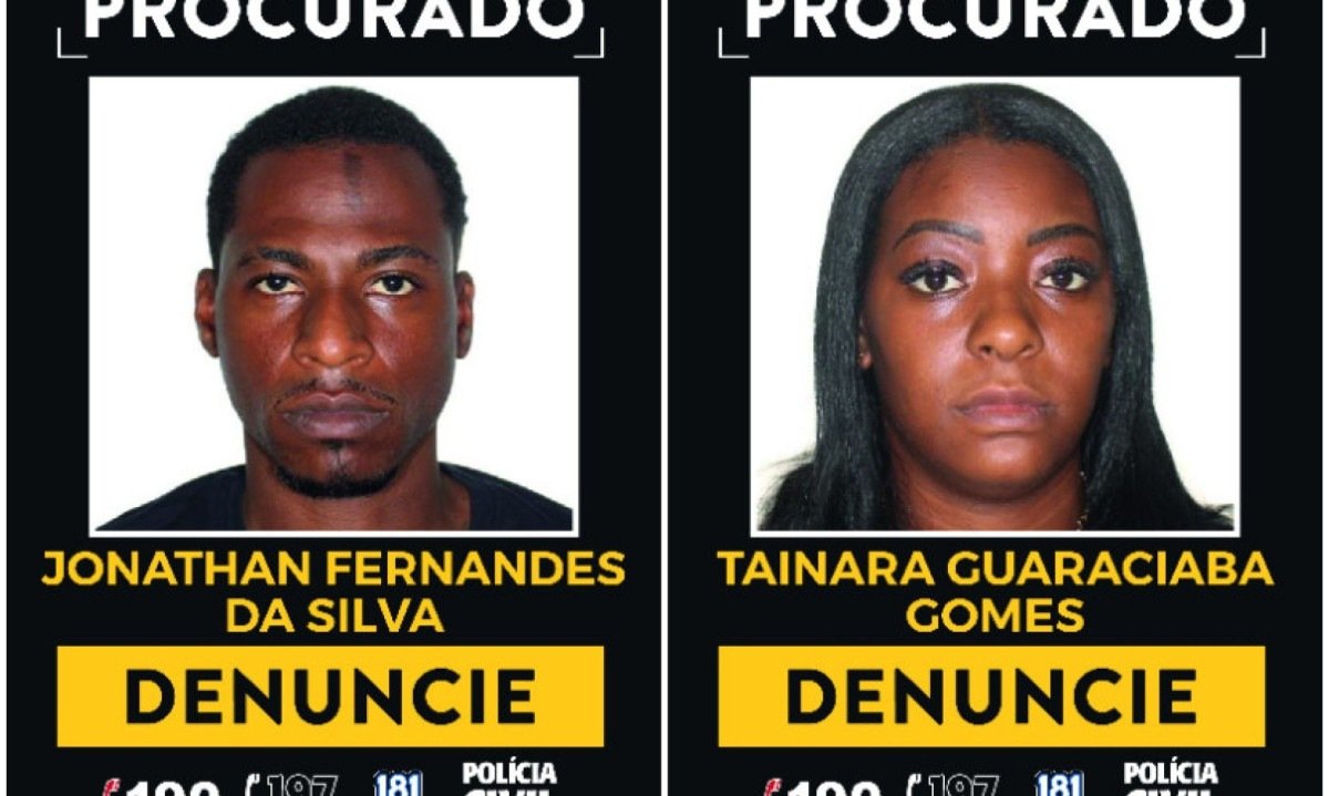Polícia Civil expediu mandados de prisão preventiva contra Jonathan Fernandes da Silva, de 31 anos, e Taianara Guaraciaba Gomes, de 30, suspeitos do crime -  (crédito: PCMG/Divulgação)