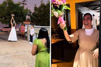 Freira rouba a cena e pega buquê de noiva em casamento; veja 