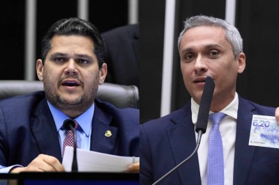 Gayer fez uma postagem em que sugeria um "trisal" entre Alcolumbre, a ministra Gleisi Hoffmann e o deputado Lindbergh Farias (PT-RJ), namorado de Gleisi -  (crédito: Roque de Sá/Senado e Bruno Spada/Câmara)