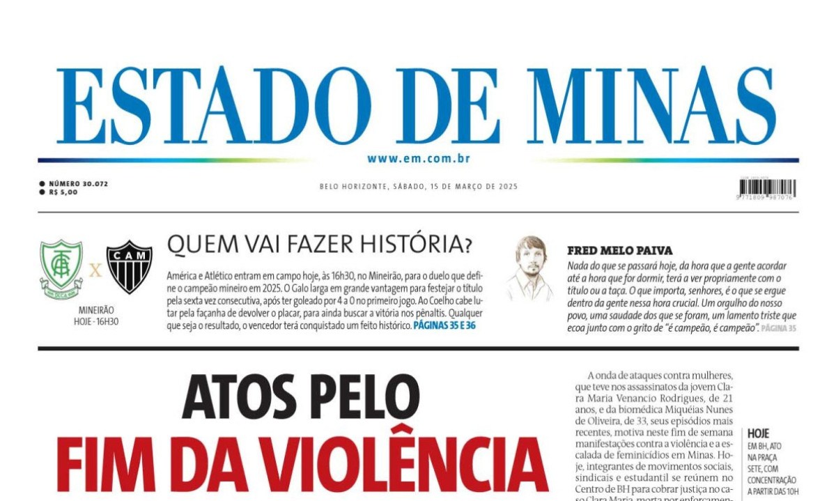 Confira a capa do Estado de Minas do dia 15/03/2025 -  (crédito: Estado de Minas)