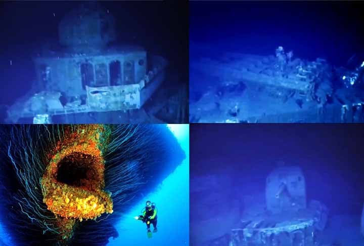 Após sobreviver à sua primeira exposição ao poder de fogo atômico, o USS Saratoga afundou sob o impacto do segundo teste. Ele repousa na areia a 54 metros de profundidade, com sua ponte a 18 metros. 