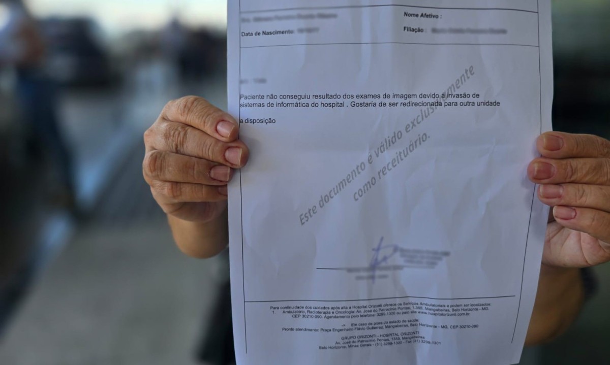 Paciente recebeu documento afirmando que não conseguiu acesso a resultado de exame devido a ataque no sistema do hospital -  (crédito: Leandro Couri/E.M./D.A. Press)
