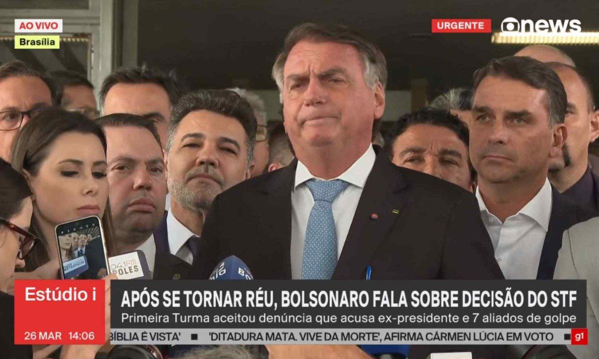 Ex-presidente Jair Bolsonaro e outras sete pessoas do alto escalão do seu governo viraram réus por tentativa de golpe de Estado após julgamento da Primeira Turma do STF -  (crédito: Reprodução/GloboNews)
