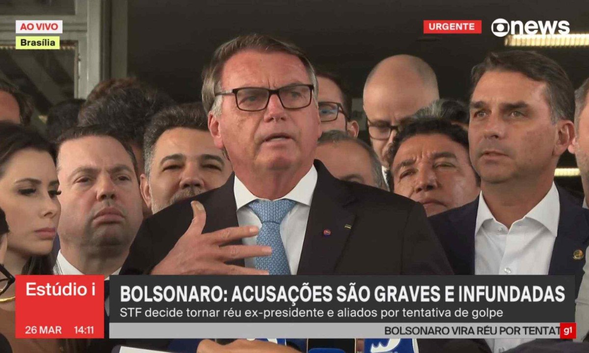 Ex-presidente Jair Bolsonaro e outras sete pessoas do alto escalão do seu governo viraram réus por tentativa de golpe de Estado após julgamento da Primeira Turma do STF -  (crédito: Reprodução/GloboNews)