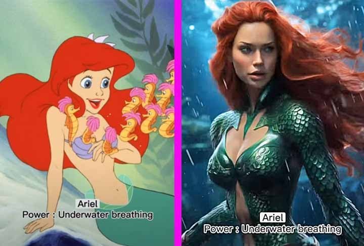Ariel, principal personagem de ‘A Pequena Sereia’, recebe o poder de respirar na água.-Youtube Canal Dreamy AI