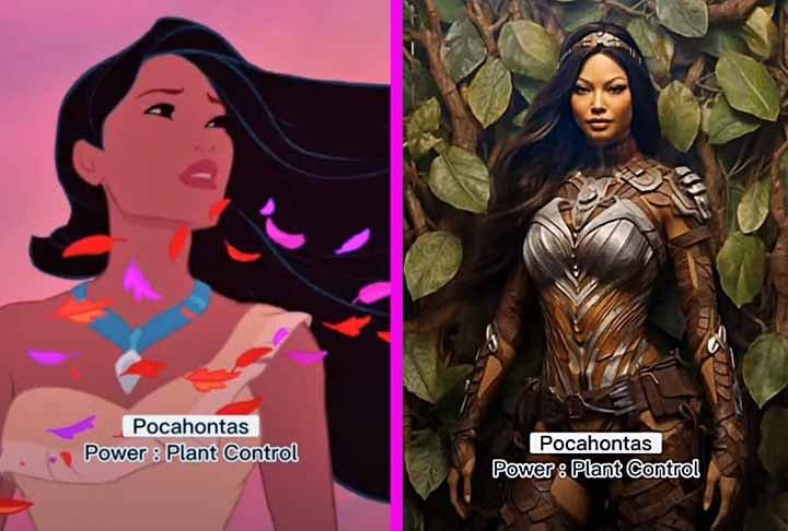 Pocahontas, a única filha do chefe da tribo, se apaixonou por um dos colonos ingleses que tentavam dominar o território. Juntos, os dois conseguem acabar com a guerra pela terra natal da princesa, que recebe o poder de controlar as plantas na simulação.-Youtube Canal Dreamy AI