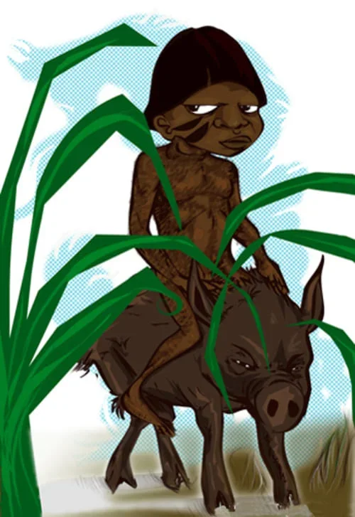 Caipora - Protetor da mata e dos animais. Se perceber a presença de caçadores, a figura indígena emite uivos intensos e altos para espantá-los. Pode ser menino ou menina, de cabelos vermelhos.  