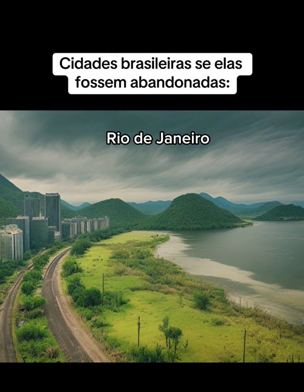 Por outro lado, com a Inteligência Artificial (IA), a mesma paisagem foi transformada em uma cidade abandonada. É possível ver a areia da praia ser tomada por um longo espaço cercado de matagais.