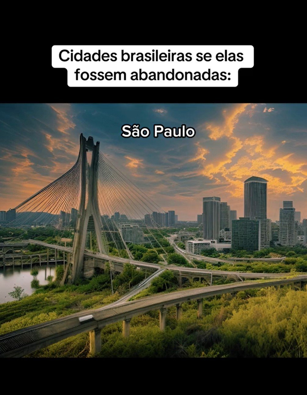 Novamente, como foi na imagem do Rio de Janeiro, a capital paulistana é transformada através da Inteligência Artificial (IA) e adquire contornos de abandono. Na nova foto, é possível ver que São Paulo também teve o aumento da vegetação, assim como a diminuição dos prédios e escassez de veículos.