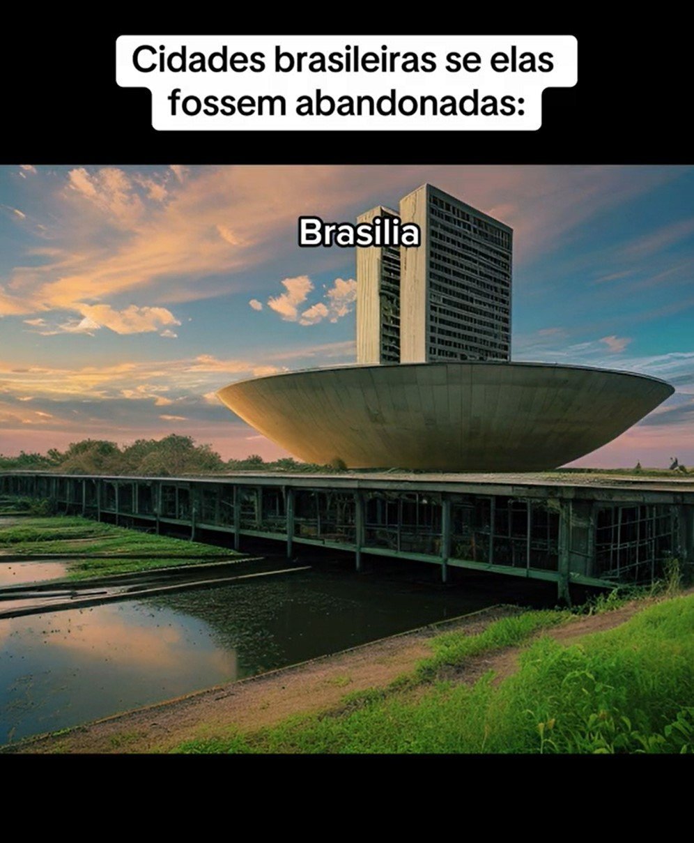 Com a adaptação, uma das cúpulas, que representa o Senado Federal do Brasil, simplesmente desaparece. No entorno, a vegetação aparece totalmente descuidada e abandonada, assim como o espelho d’água, que aparenta estar poluído.