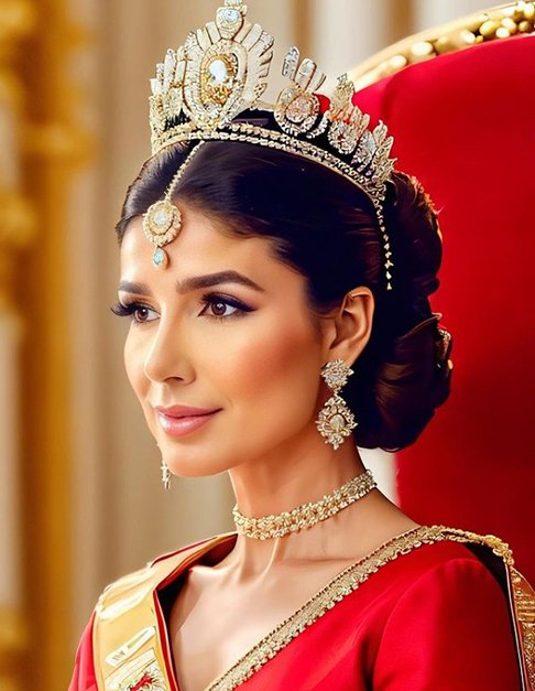 Essa é a foto que Paula Fernandes celebrou. Uma princesa com cabelos presos, uma coroa que combina com os brincos, um colar requintado e vestido vermelho. 