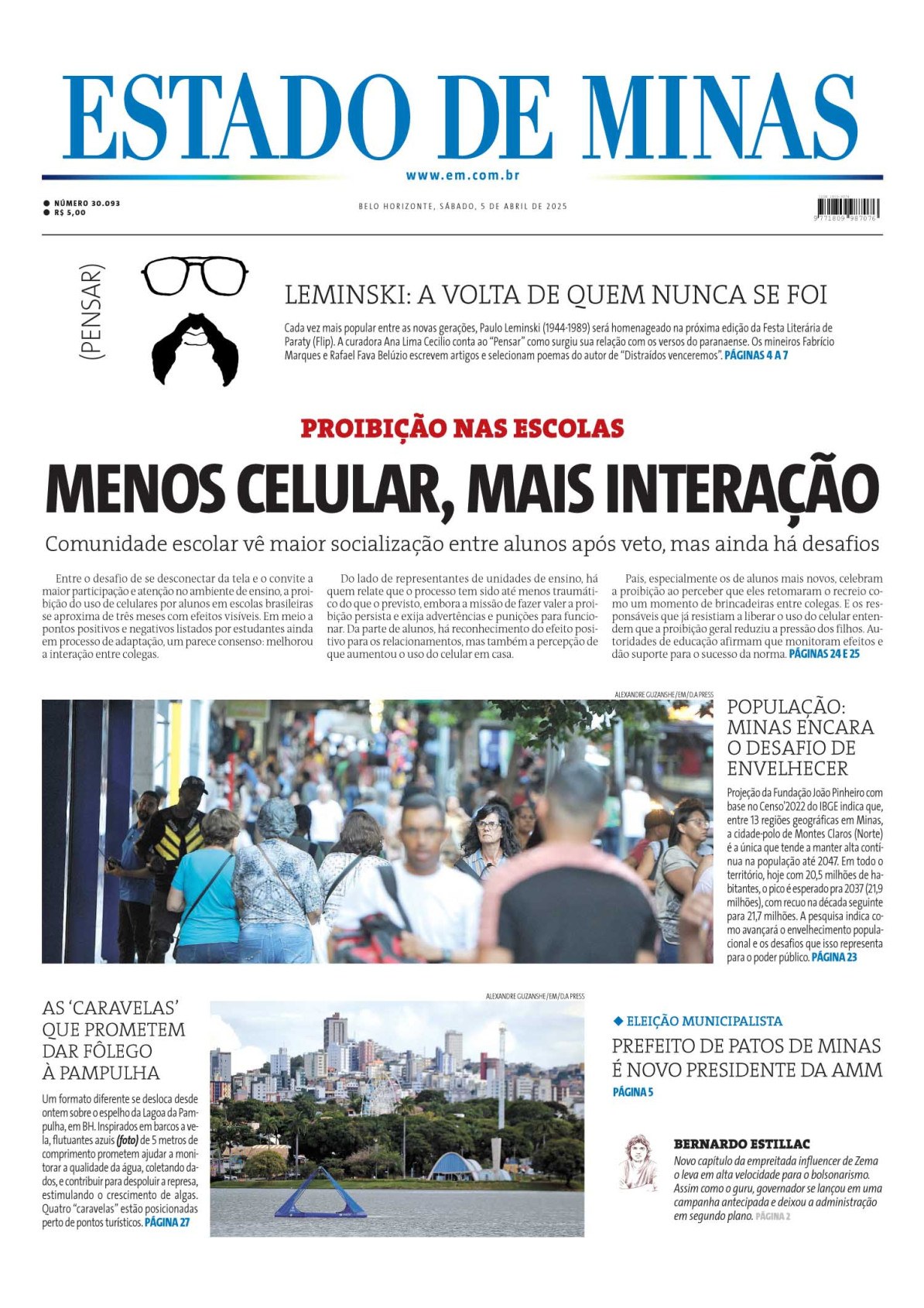 Confira a capa do Estado de Minas do dia 5/04/2025