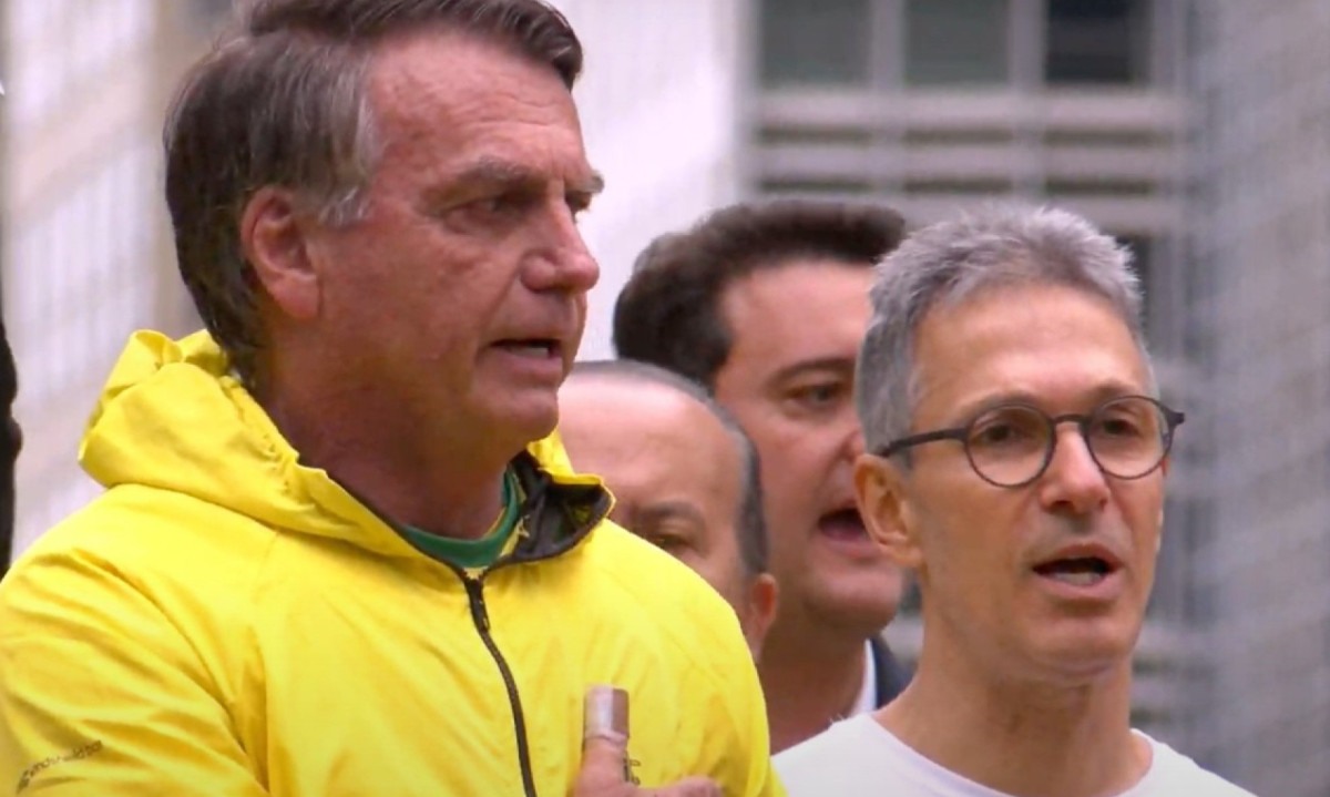 Ao lado de Bolsonaro, Zema participou ontem de ato na Avenida Paulista - (crédito: Reprodução) Ao lado de Bolsonaro, Zema participou ontem de ato na Avenida Paulista - (crédito: Reprodução)