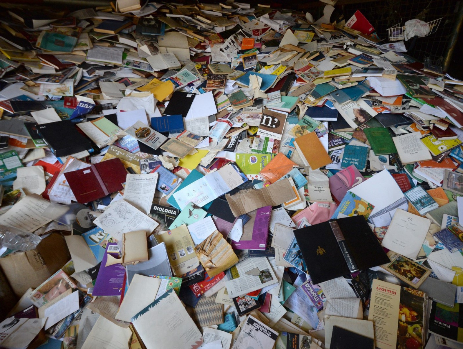 Livros aguardam o momento de ser transformados em papel reciclado na empresa Novo Mundo, em BH-Túlio Santos/EM/D.A Press