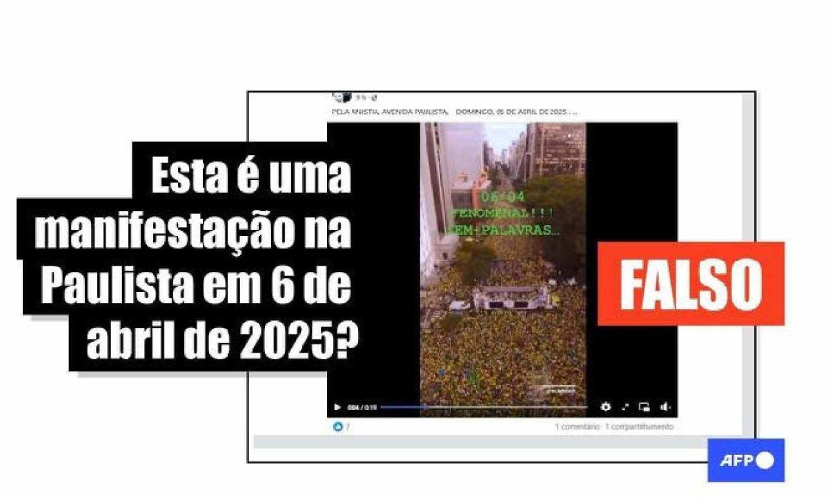 Filmagem aérea de manifestação na Avenida Paulista em 2024 circula como ato de 6 de abril de 2025 -  (crédito: EM - Fact Check)