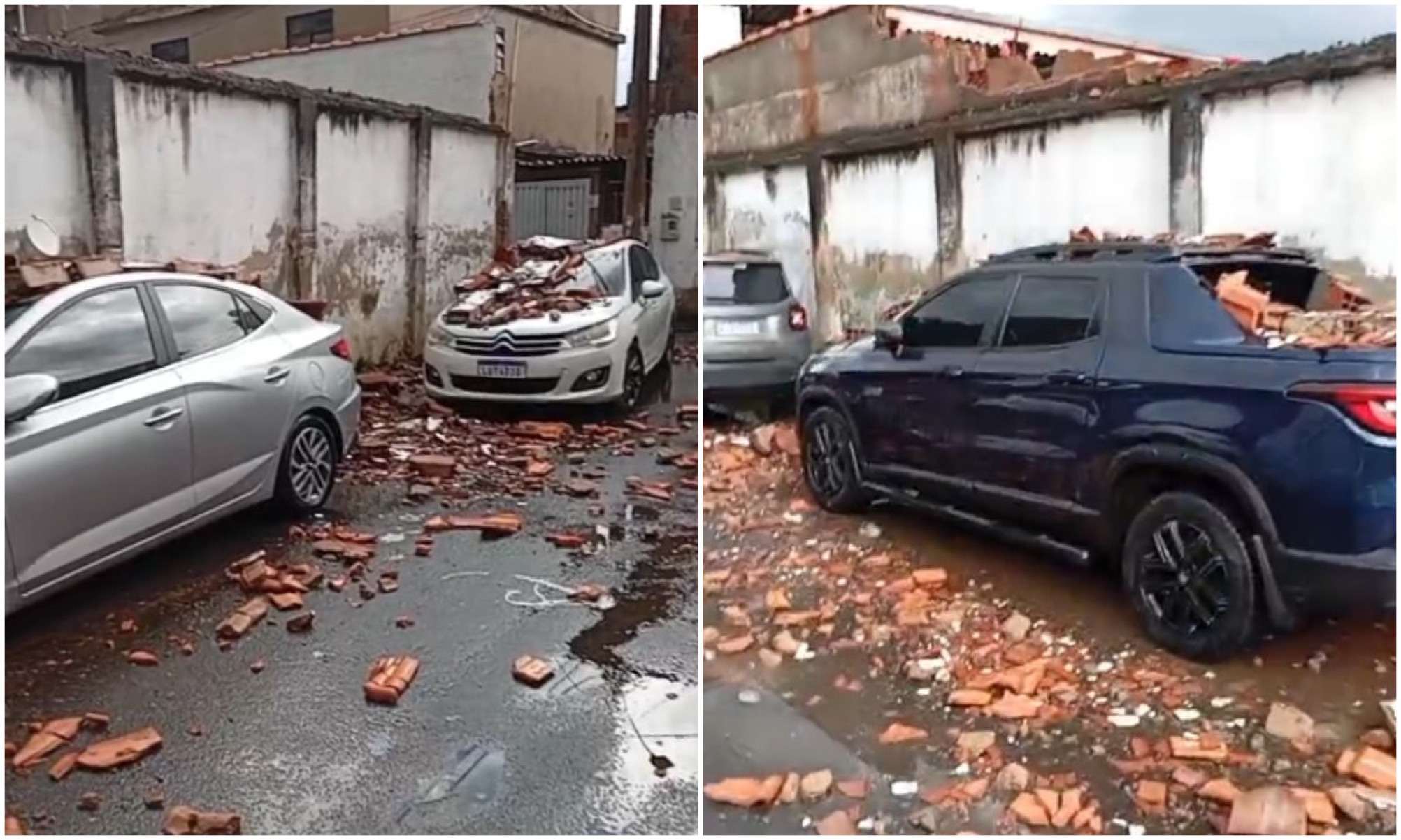 Muro cai sobre carros no Bairro Fábrica-Redes sociais/Reprodução