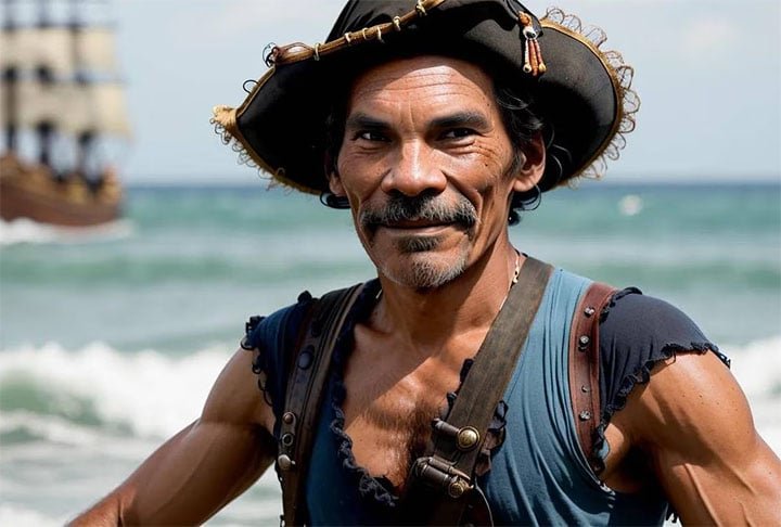 Seu Madruga em "Piratas do Caribe". Tá muito limpinho pro filme... 