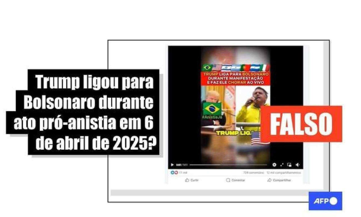 Jair Bolsonaro não falou ao vivo com Trump durante seu discurso no ato pró-anistia em São Paulo -  (crédito: EM - Fact Check)