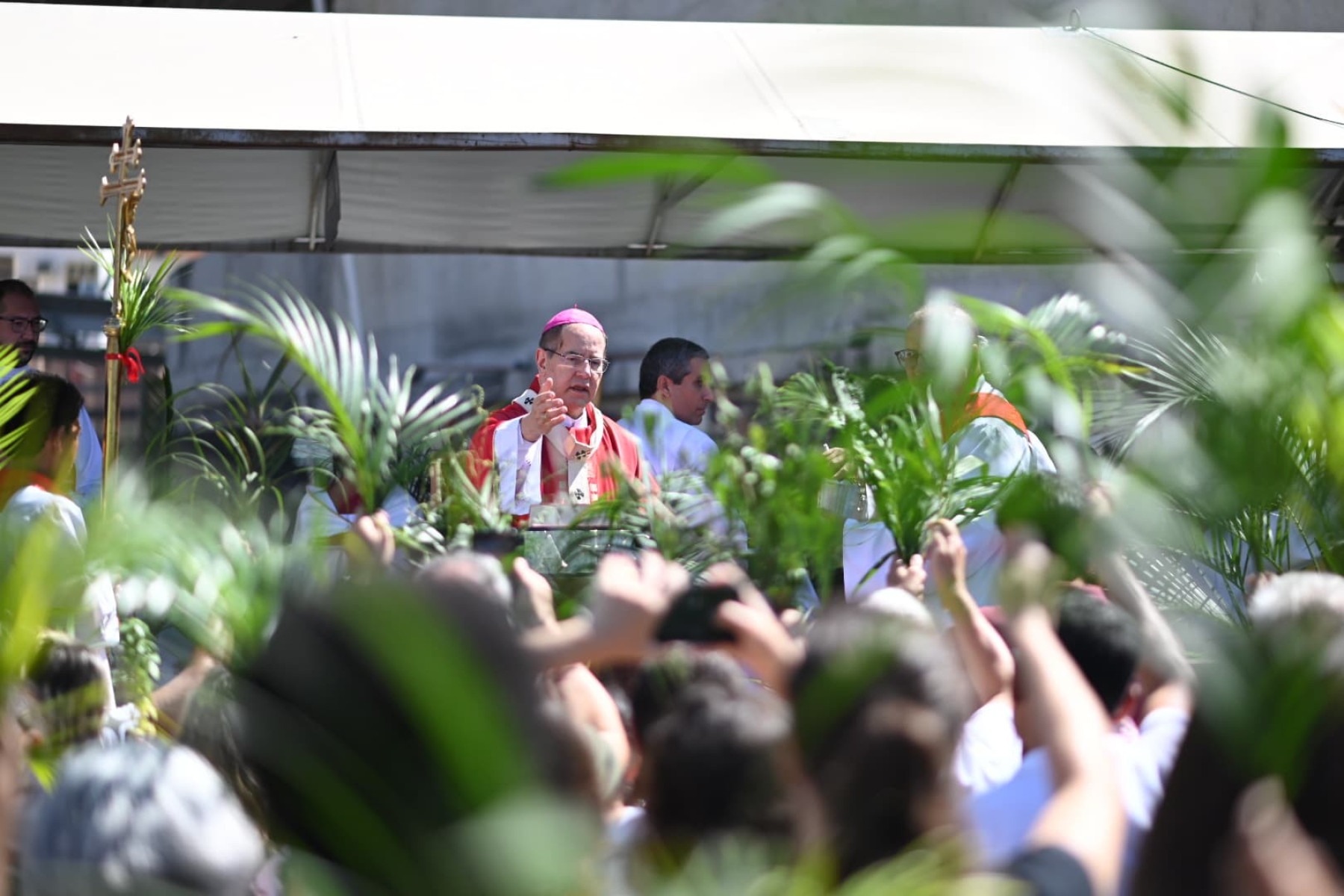 Arcebispo dom Walmor reza pela paz durante missa na catedral de BH neste domingo (13/4)-Leandro Couri/E.M./D.A. Press