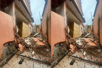 Parede de casa interditada desaba no Bairro Primeiro de Maio