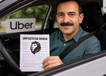 Homem dentro de carro da Uber segura papel escrito 