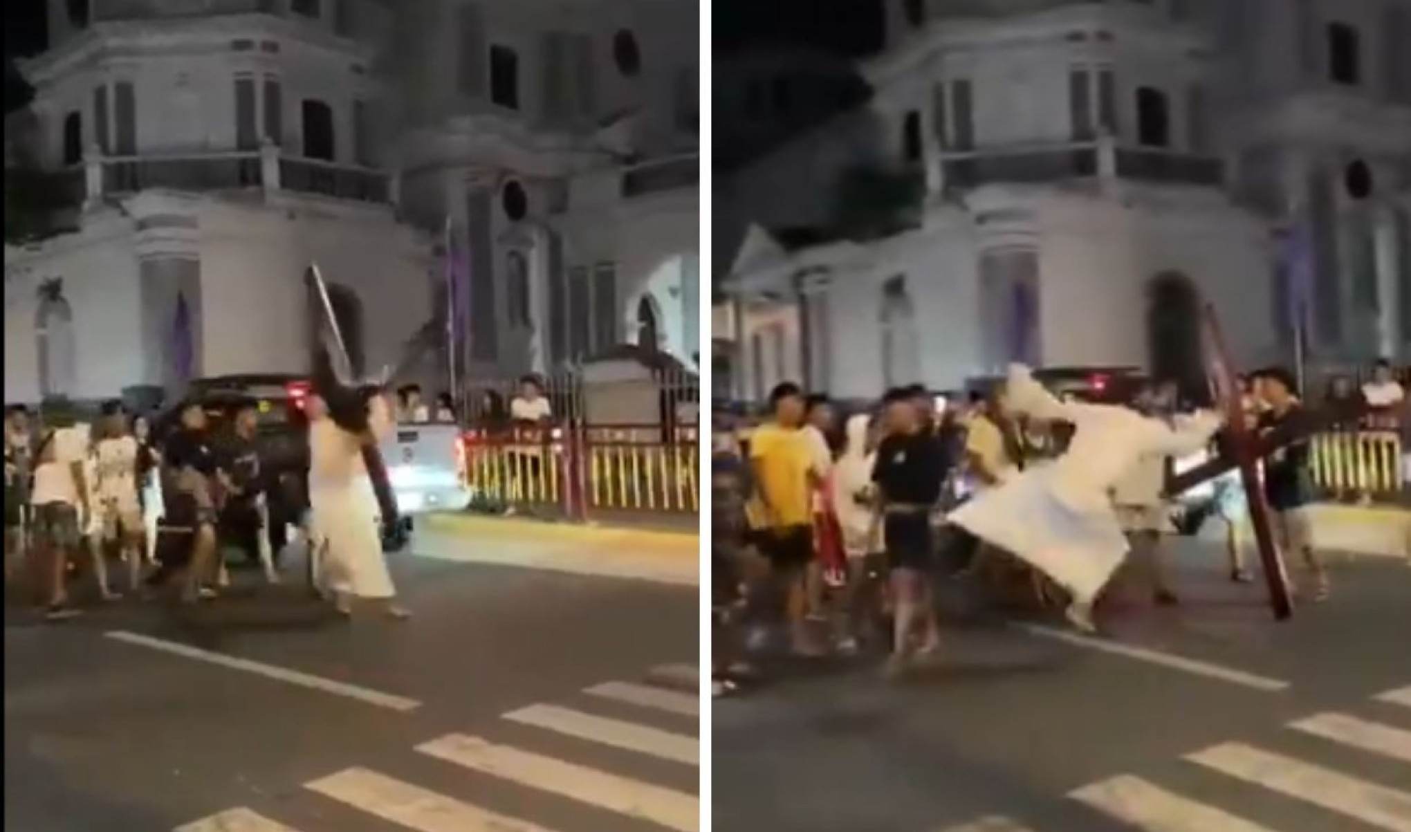 Intérprete de Jesus chuta espectador em encenação da Via-Crucis, na Semana Santa Intérprete de Jesus chuta espectador em encenação da Via-Crucis, na Semana Santa