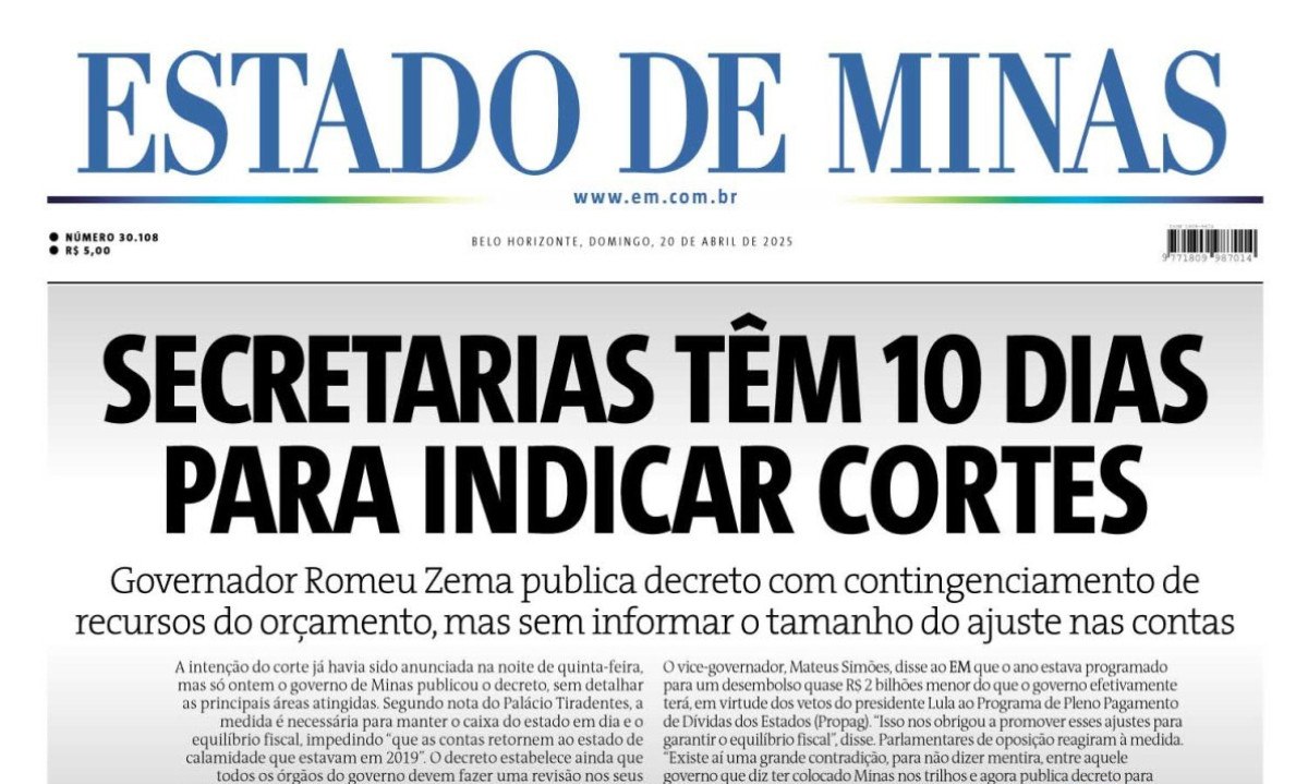 Estado de Minas -  (crédito: Capa do Estado de Minas)