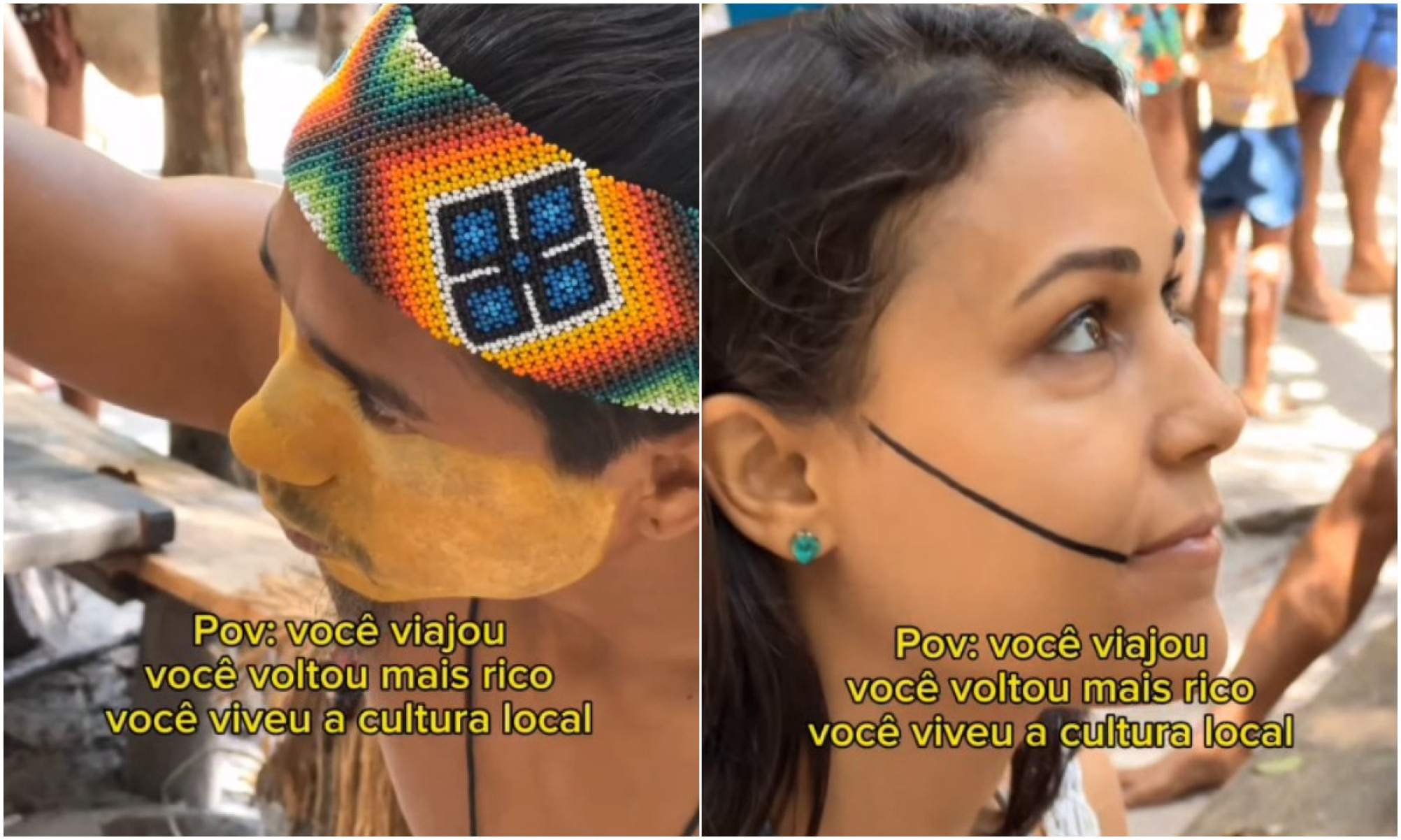 Casal esteve em Caraíva, uma vila situada em Porto Seguro, no extremo Sul da Bahia, onde teve contato com indígenas