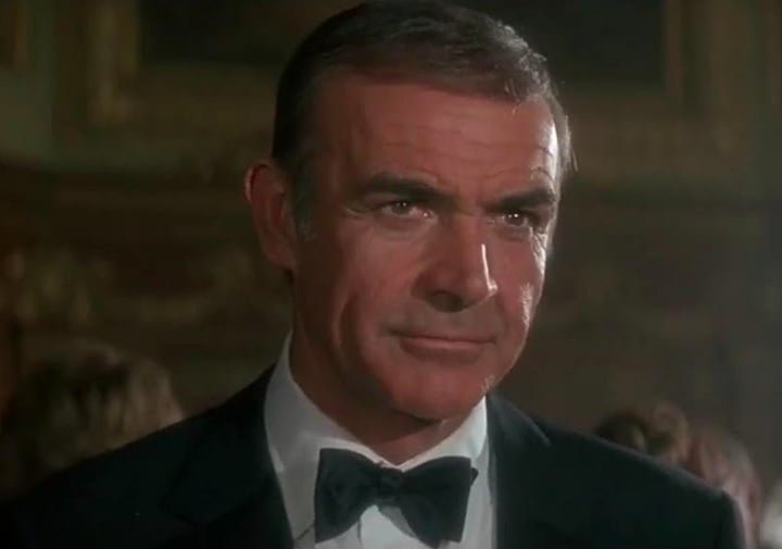 Ao todo, Sean Connery interpretou James Bond sete filmes da saga 007 nos cinemas. O último deles, "007 - Nunca Mais Outra Vez" (1983), foi produzido fora da série principal da franquia.