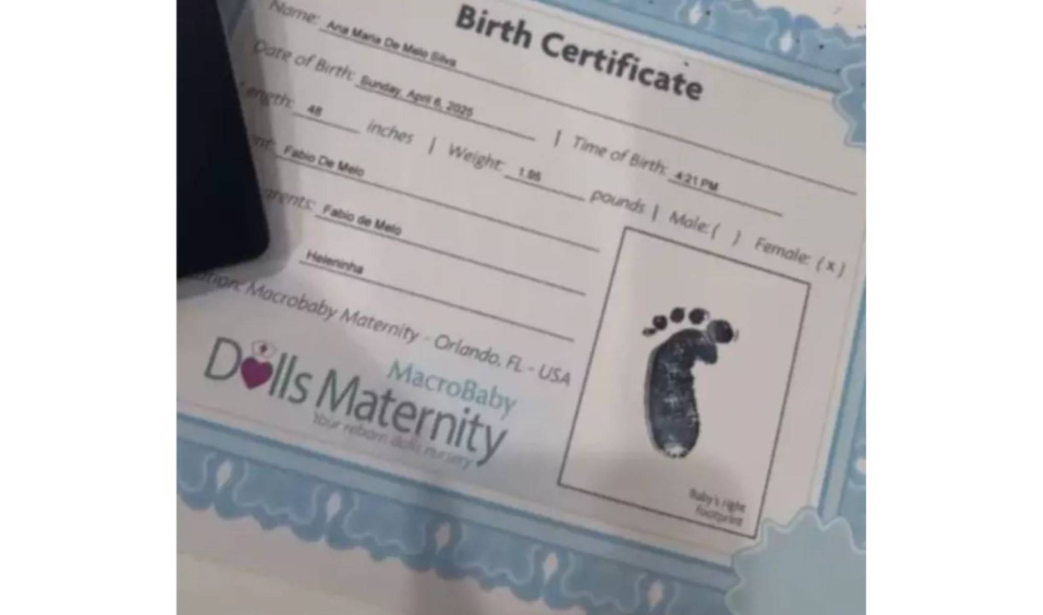 Existem também bebês reborn que possuem até certidão de nascimento e carimbo de passaporte.
