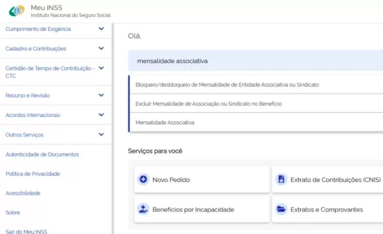Para aqueles que desejam bloquear descontos futuros, faça login no "Meu INSS" e, no campo de pesquisa, digite “solicitar bloqueio ou desbloqueio de mensalidade”. Clique no nome do serviço/benefício e siga as orientações.