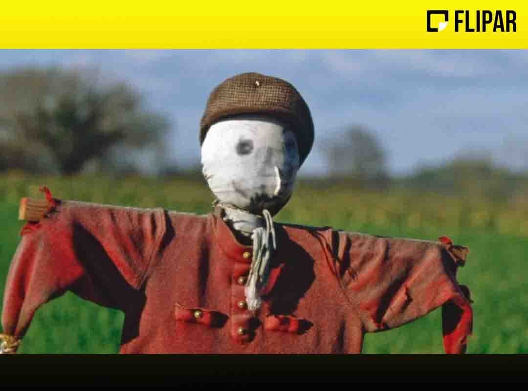 Um espantalho levemente simpático no interior britânico. 