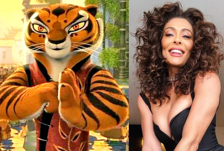 Juliana Paes / Mestre Tigresa - "Kung Fu Panda" (2008): No filme, a Mestre Tigresa é uma talentosa artista marcial que treina no Palácio de Jade ao lado de outros animais, incluindo Po, o protagonista panda.