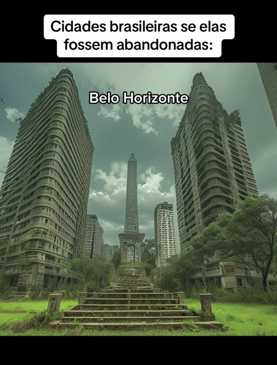 Com a Inteligência Artificial (IA), o monumento escurece e fica semelhante a um jazigo de cemitério. Os prédios, na parte de trás, aparecem com a arquitetura toda danificada, semelhante ao ambiente de filmes e séries de terror.