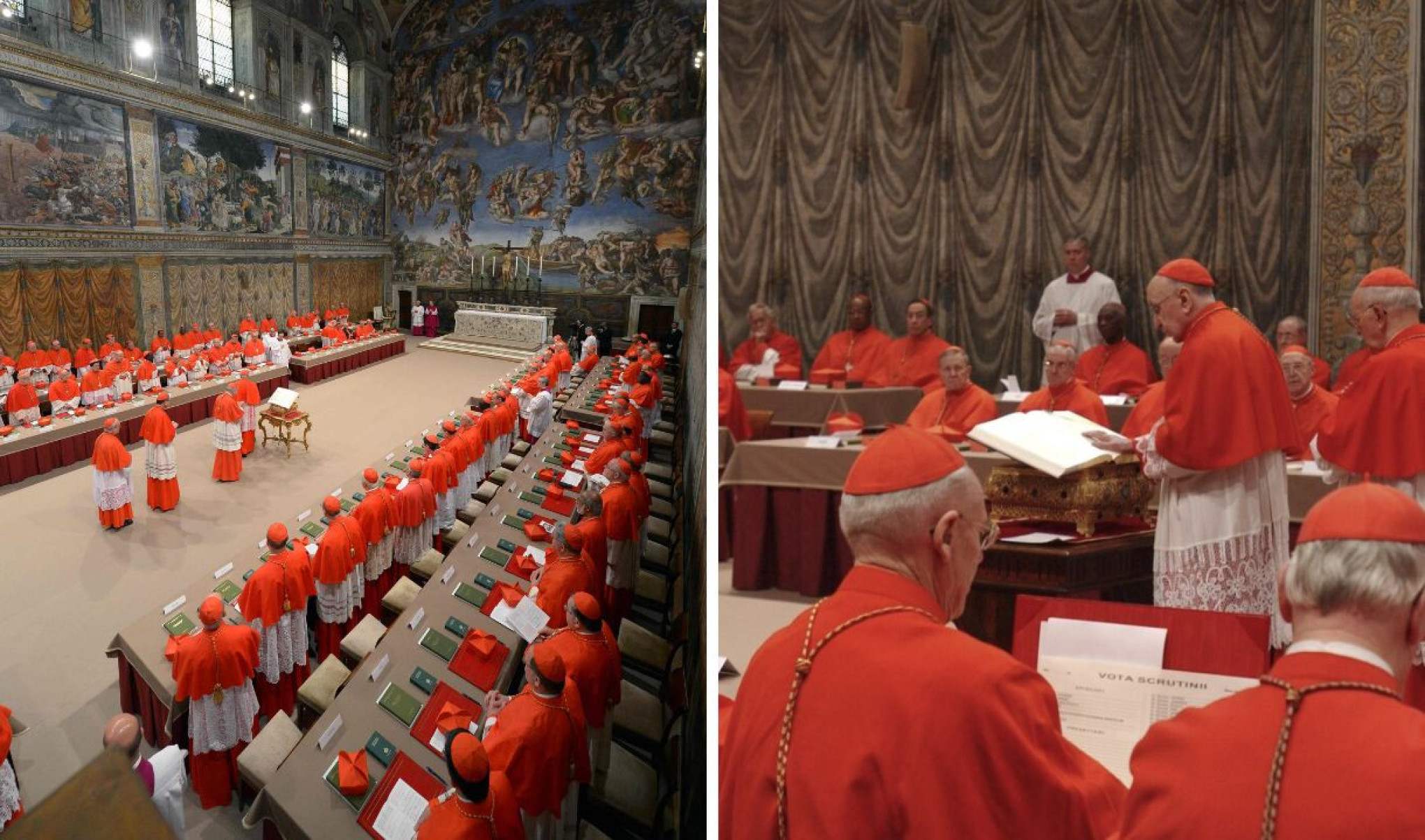 No entanto, alguns detalhes são ficção, como a disposição das mesas na Capela Sistina e a forma como os cardeais se dirigem uns aos outros-AFP / Filme Conclave