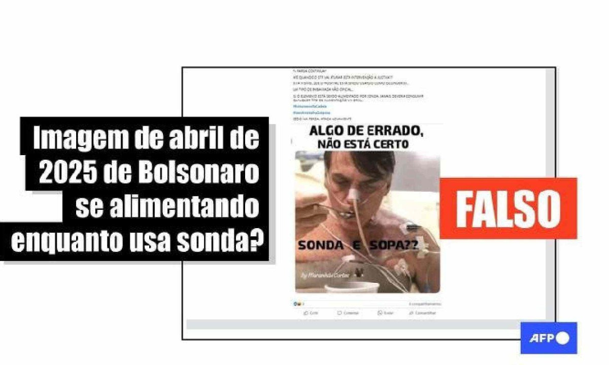 Foto de Bolsonaro comendo enquanto usa sonda é de 2019; ex-presidente não se alimentou por ela -  (crédito: EM - Fact Check)