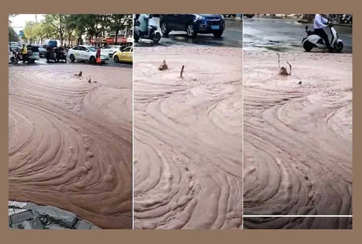 O mistério da espuma avermelhada em cidade histórica da China - Reprodução de vídeo